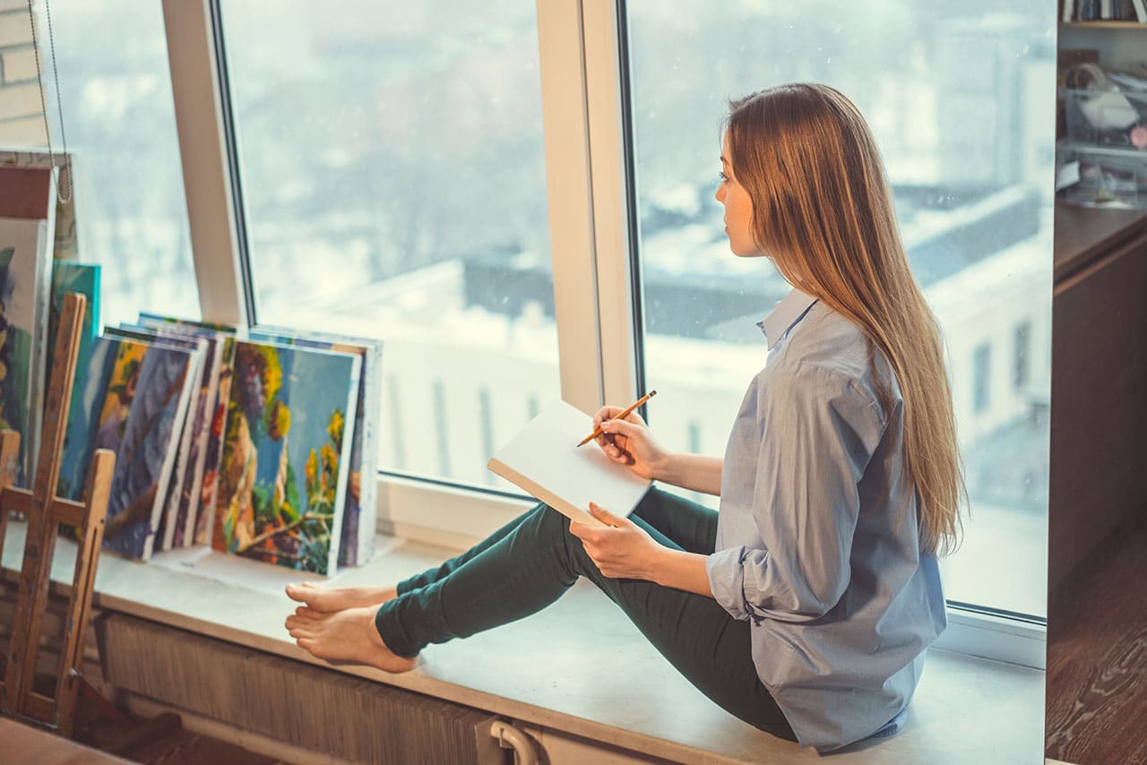 Artist making art in the studio