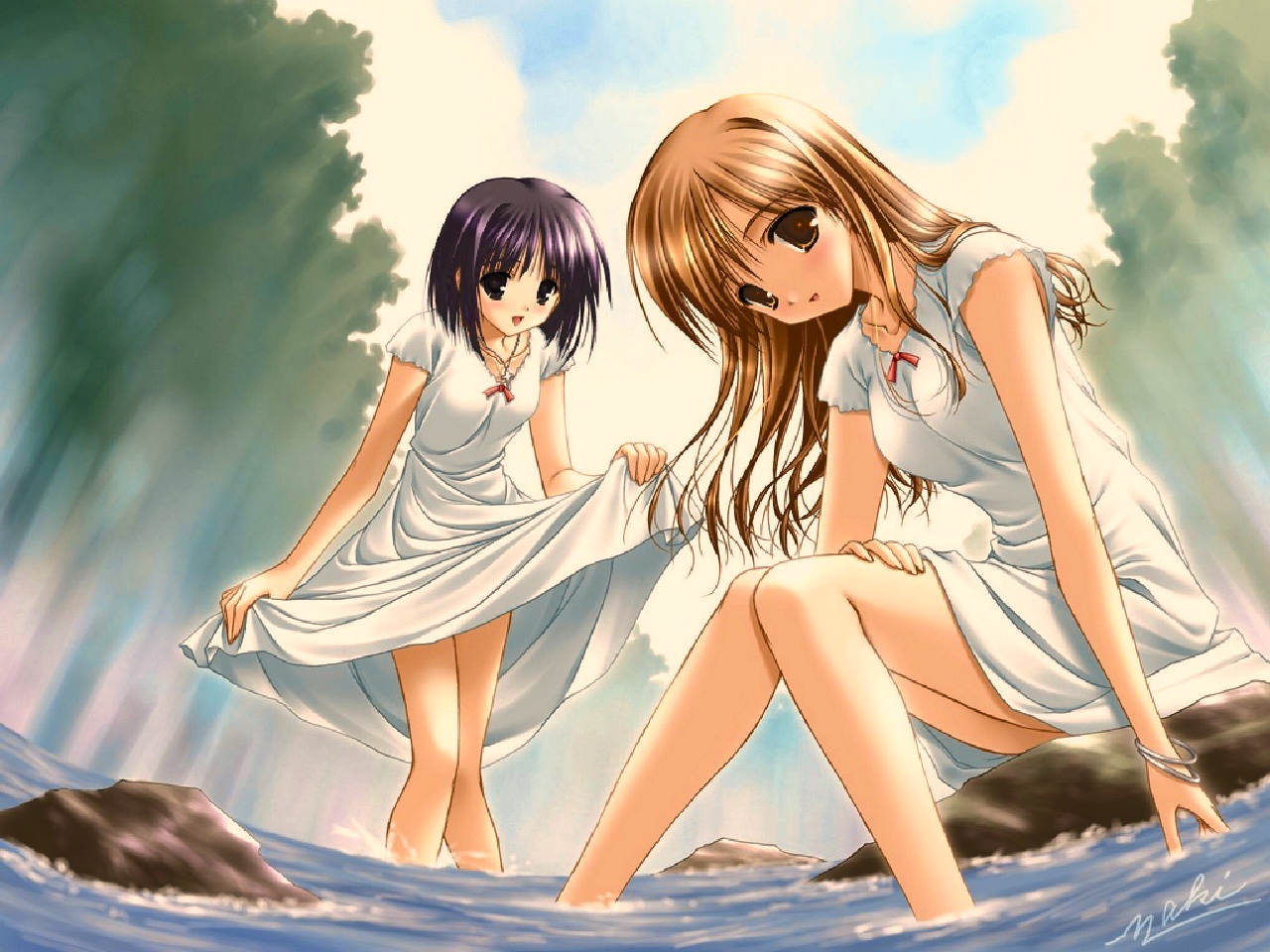 Japanese Anime - Girls in Stream