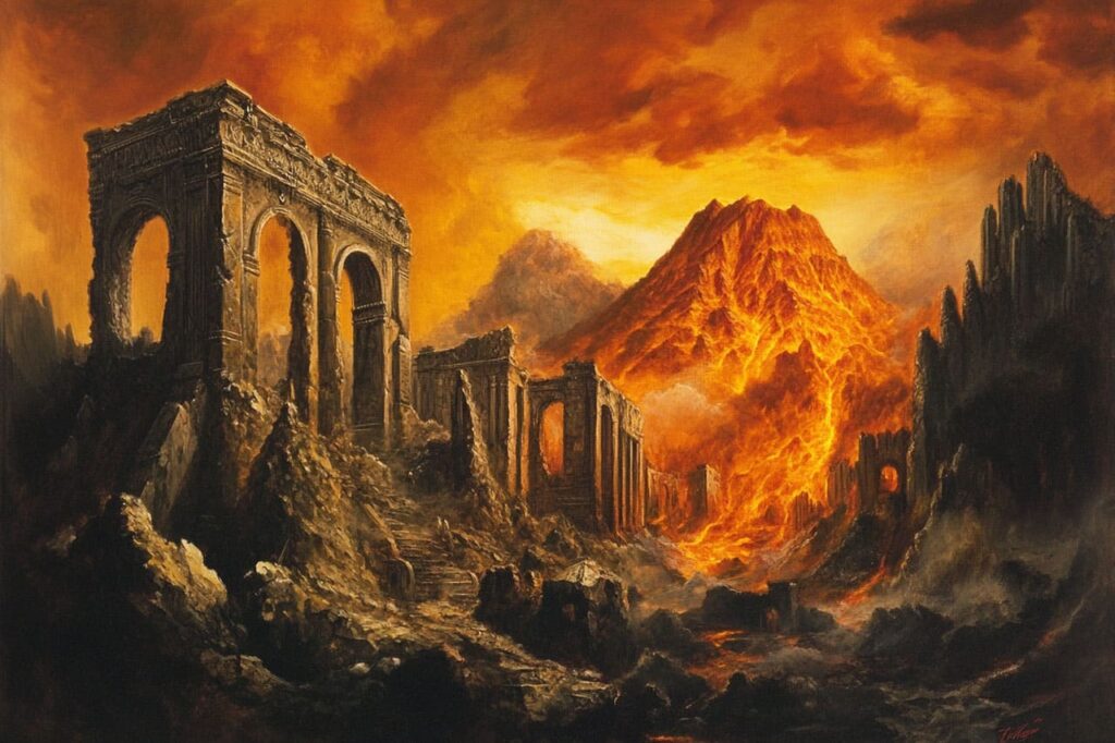 Dance of Light Among Volcanic Ruins