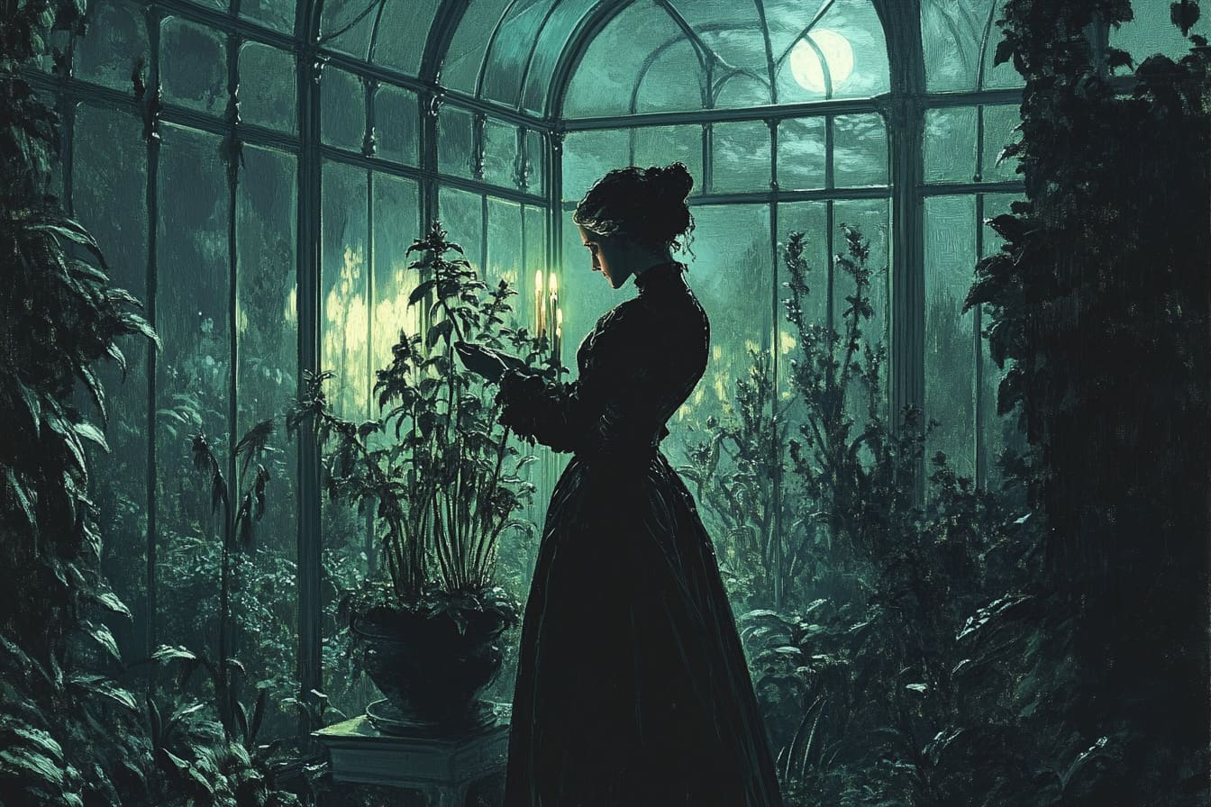 Botanist in a Candlelit Greenhouse